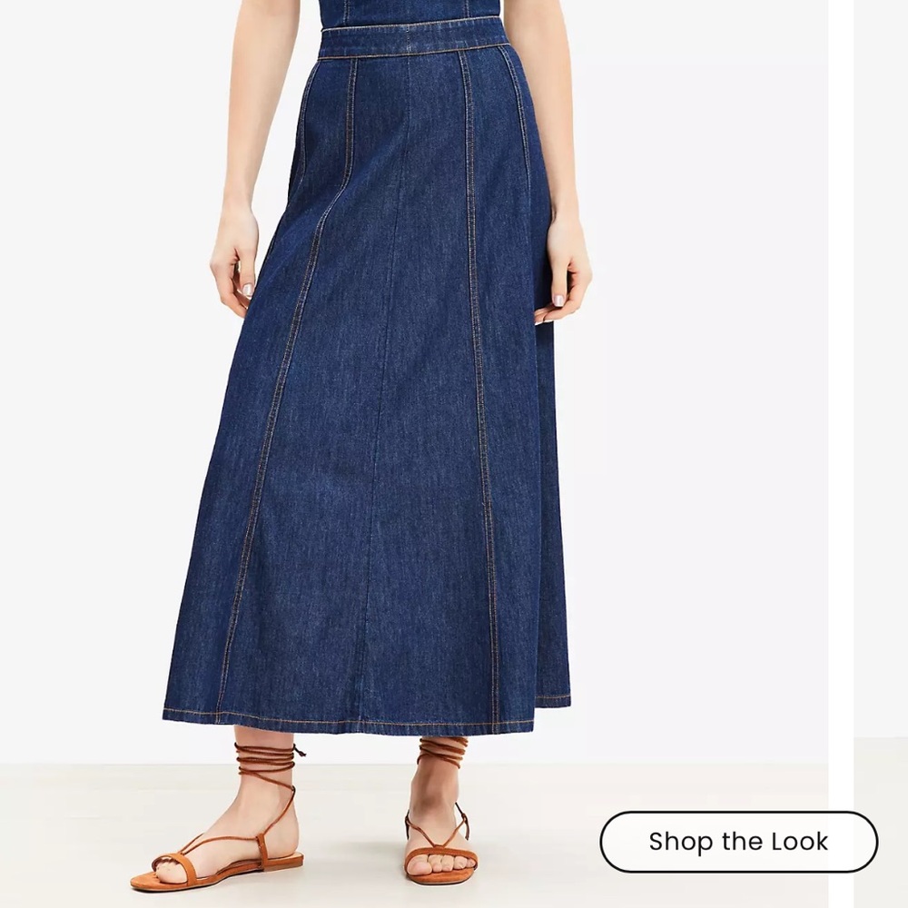 Loft dark wash denim midi skirt